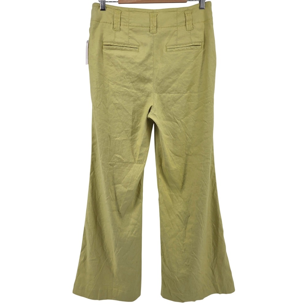 Maeve Anthropologie Wide Leg Pants 14 Chartreuse Linen Blend‎ High Rise Boho - Picture 3 of 11